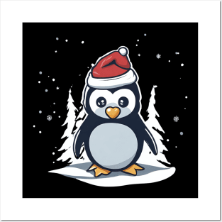 cute santa penguin Posters and Art